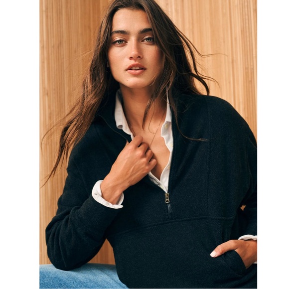 Faherty Legend Lounge Half Zip Sweatshirt-
Heathered Black Twill Size Small - Picture 3 of 12